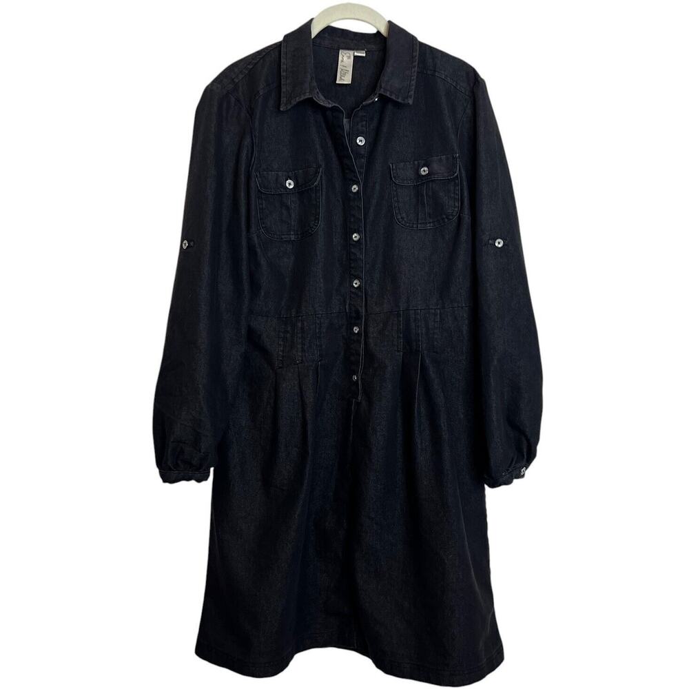 Emma & Michele Black Chambray Dress Size 10 Popover Shirt Dress